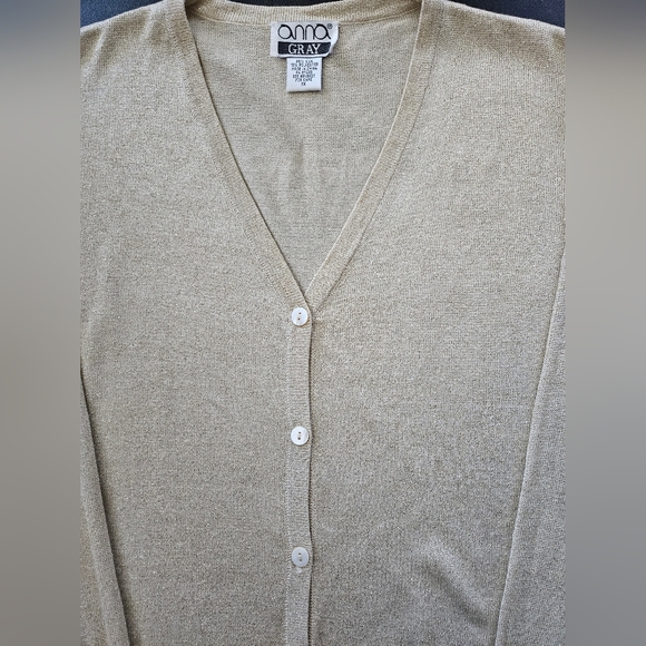 NWOT - Silk Blend "Anna Gray" Glitter Gold Cardigan - Size 1X - Picture 4 of 6